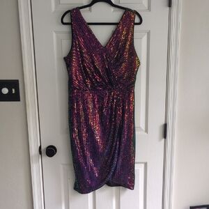 Grace Karin Purple Pink Sequin Ruched Mini Dress